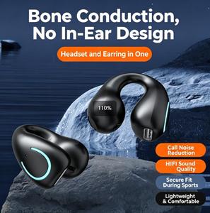 Écouteurs intra-auriculaires YYK 710 à clip d'<span class=keywords><strong>oreille</strong></span>, Bluetooth 5.3, étanches IPX7, avec double microphone et réduction du <span class=keywords><strong>bruit</strong></span> pour les appels, pour le sport - Product Image 1