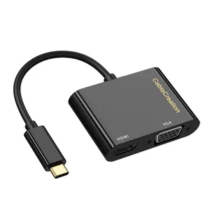 Cablecreation adaptador 2 em 1, adaptador vga 2 em 1 para hdmi vga 4k @ 60hz vga 1080p 60hz tipo c para hdmi vga