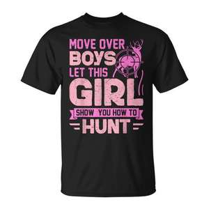 Laissez cette fille vous montrer comment chasser les cerfs, t-shirt de chasse pour femmes, imprimé noir et rose - Product Image 1