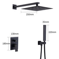 Ensemble de robinetterie de douche murale contemporaine en laiton noir avec douchette à effet pluie et support au sol