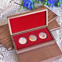 Boîte cadeau en bois de noyer noir pour collection de pièces anciennes, ensemble de trois pièces commémoratives de grande taille