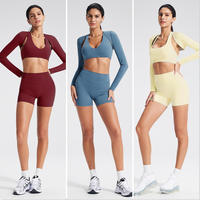 Vêtements de Pilates en gros : Hauts de yoga et de fitness personnalisés, sexy, ajustés, à manches longues, coupe courte, pour femmes
