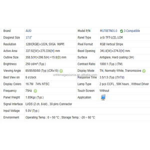 Nuevo Original M170ETN01.0 17 pulgadas resolución 1280*1024 Pantalla de Panel LCD - Product Image 2