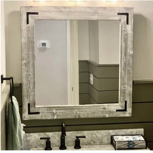 Farmhouse WHITEWASH Grand <span class=keywords><strong>miroir</strong></span> de vanité avec cadre en bois décoratif rustique - Product Image 6