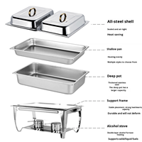 Plat de service rectangulaire de luxe en acier inoxydable argenté avec pieds dorés, double réchaud à buffet, chauffe-plats à alcool