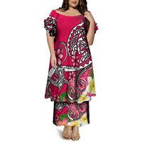 Robe longue Puletasi samoane à imprimé Fidji avec logo personnalisé, taille plus, manches courtes, vêtements de bal, robe de Nouvelle-Zélande, ensemble 2 pièces