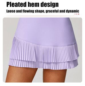 Falda Corta Deportiva de Tenis Color Nude de Cintura Alta con Faja Abdominal y Dobladillo Plisado con Leggings Integrados y Bolsillo Falda Pantalón para Golf - Product Image 4