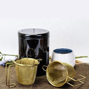 Titan mạ vàng thép không gỉ trà lọc lưới Mini bóng trà Infuser với hai xử lý trà tre Maker Mug nồi du lịch đặt - Product Image 5