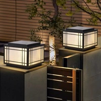 Moderne Noir Carré Solaire LED Pilier Lumières Étanche Télécommande Extérieur Jardin Pont Eau Motif Verre Colonne Caps Porte