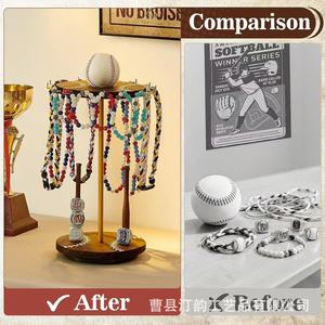 Cross-border wooden rotating baseball <b>ring</b> holder, champion <b>ring</b> storage rack, desktop solid wood drip <b>necklace</b> display rack - Product Image 4