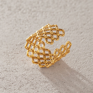 Stainless Steel Wide Lace Filigree <b>Ring</b> for Women,Vintage Hollow Mesh Lattice Gold Statement Band - Product Image 3