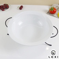 Grand saladier en céramique blanche avec support en métal noir, bol de service décoratif pour la cuisine, la maison, l'hôtel, centre de table, cadeau