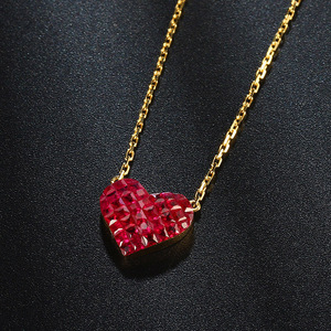 Collier doré 18k en forme de cœur rubis naturel, bijou à personnaliser, nouvelle collection - Product Image 3