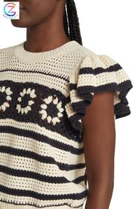 <strong>Open</strong> Stitch Short Sleeve Floral <strong>Knitted</strong> Sweater Casual Summer Embossed Digital Printing Front Logo <strong>Computer</strong> - Product Image 2