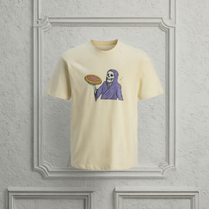 เสื้อยืดคอกลมแขนสั้นผ้าฝ้ายสำหรับผู้ชายพิมพ์ลายการ์ตูนกริมเรปเปอร์ถือพิซซ่าลำลองสตรีทแวร์ทรงปกติ - Product Image 3