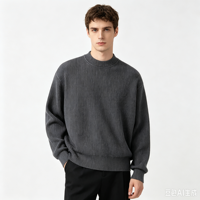 Pull-over en maille côtelée pour homme, col rond, mélange laine et cachemire, coupe ample confortable, personnalisable OEM pour l'hiver