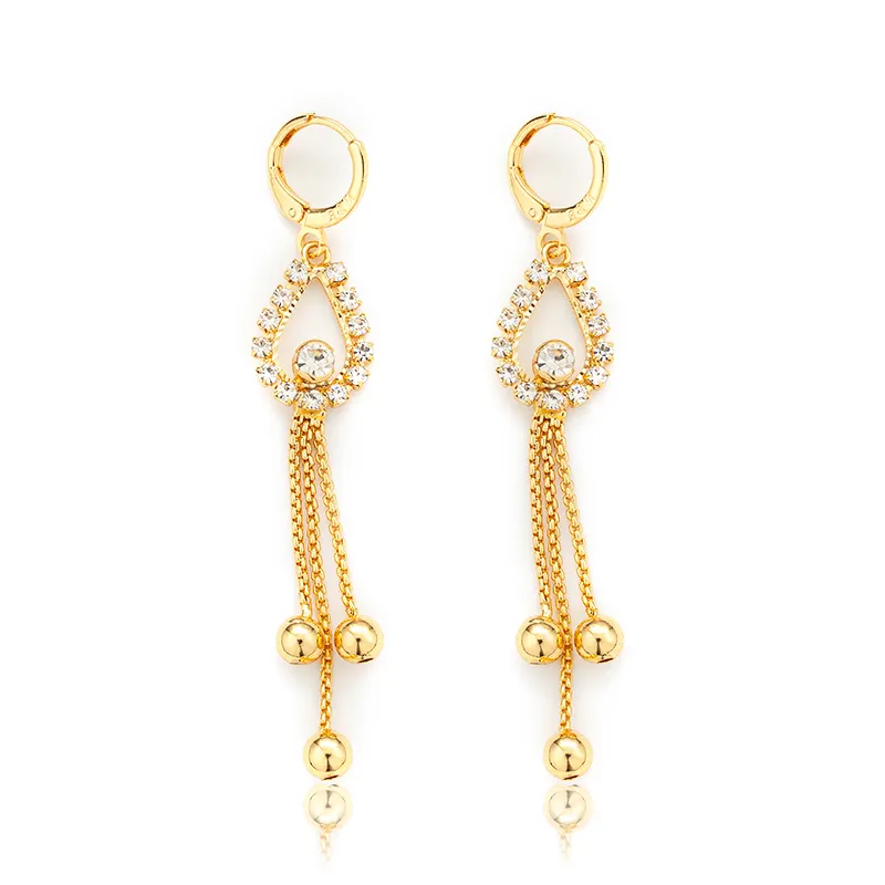 Moda 24K Banhado A Ouro Design Simples Dubai Drops Tassel Hook Drop Earrings Jóias das Mulheres