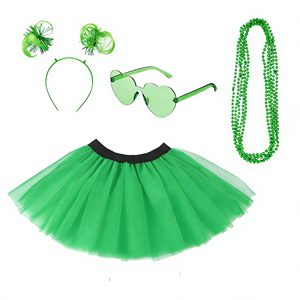 Vestido de Tul en Capas para Niñas y Mujeres, Traje Irlandés del Día de San Patricio para Bebés y Niñas Pequeñas con Diademas, Gafas y Collar, 4 Piezas - Product Image 2