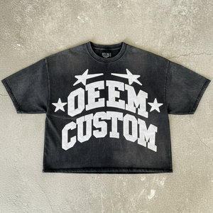 เสื้อยืดผู้ชายทรงโอเวอร์ไซส์ สไตล์วินเทจ ทำสีแบบ Acid Wash พิมพ์ลายตามสั่ง OEM ตัดเย็บทรงบ็อกซี่ ปักลาย апплика ผ้าฝ้าย 100% สตรีทแวร์ - Product Image 1