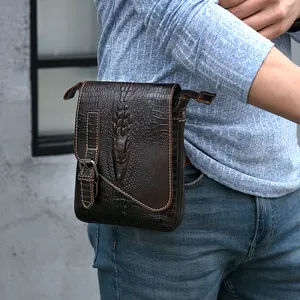 Marrant Men's Crocodile Pattern Small Real Cowhide Leather Phone Waist Belt Pouch Bag Fanny Pack Leather Shoulder Bag Men
