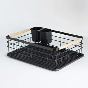 Black Dish Rack with Wood Handles