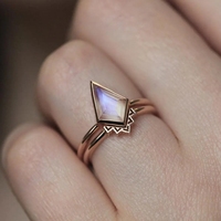 Bague en argent sterling 925, forme géométrique cerf-volant, pierre de lune, bague de fiançailles, agate verte naturelle, bague de mariage