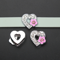 8mm vente en gros mignon arc-en-ciel coeur strass émail breloques alliage glisser breloques pour Bracelet bracelet bande fabrication de bijoux cadeau