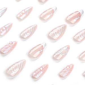 Lot de 12 faux ongles en acrylique à presser, style français romantique, forme amande, à moitié couvrants, avec colle, couleur bonbon, pour dropshipping - Product Image 4