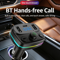 Émetteur FM Bluetooth M44 PD+QC USB C pour voiture avec appels mains libres, charge rapide, modulateur de voiture, lecture TF/clé USB et 7 lumières colorées