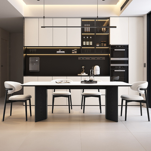 Ensemble table et chaises de salle à manger rectangulaire moderne en pierre, 6 pièces, en bois massif, durable, polyvalent, pour adultes - Product Image 4