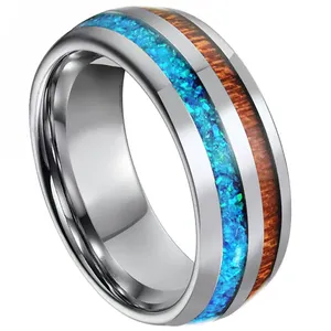 Chengjewelers Bán Sỉ Đồ trang sức thời trang 8 mét tungsten carbide Inlay nghiền nát Opal và Koa Gỗ Độc Đáo nhẫn cho nam giới