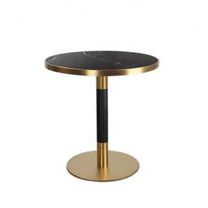 Mesa Redonda de Acero Inoxidable para Cafetería con Tapa de Mármol y Base de Metal Dorado para Muebles de Cocina y Comedor - Product Image 1