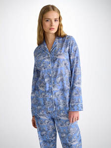 Pijamas de mujer Algodón <span class=keywords><strong>Batiste</strong></span> Blue Island Hopping Print Cintura elástica Cuello en V High-rise Casual Pijamas de punto Manga larga - Product Image 3