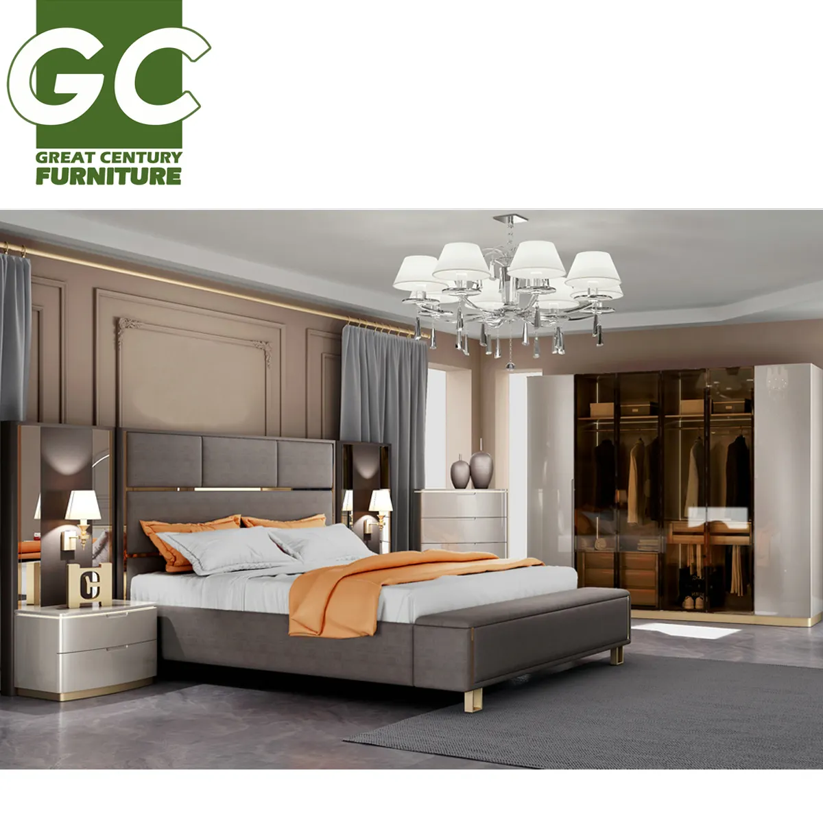 GC Furniture GBR-6603 Bed Master Bedroom Set High gloss paint MDF Bedroom Set High quality Bedroom Furniture