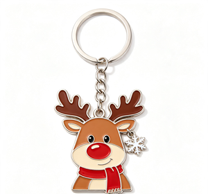 Christmas Reindeer Metal Key Chain Enamel <b>Keyring</b> Scarf Pendant Snowflake <b>Charm</b> Holiday Gift - Product Image 1