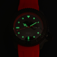 Montre de plongée automatique noire personnalisée pour homme, bracelet en cuir rouge, accent rouge, lumineuse, étanche 50M, montre mécanique à bracelet, 42mm 22mm