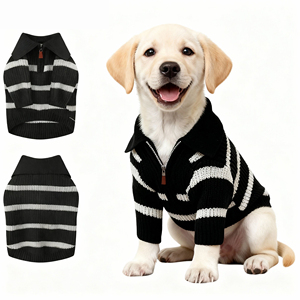 Schwarz-Weiß Gestreiftes Fell-Haustierhemd Einfache Doppelseitige Jacquard-Strickware Welpenkleidung Direkter Hersteller - Product Image 4