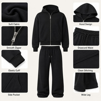 Ensemble survêtement molletonné épais noir à capuche zippée et pantalon large pour homme – Idéal pour les marques de streetwear urbain