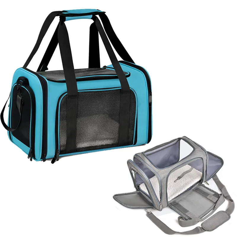 Yumuşak yan örgü katlanabilir havayolu onaylı genişletilebilir köpek kedi çantası kafesleri köpek taşıyıcı seyahat çantası Pet ürünleri için