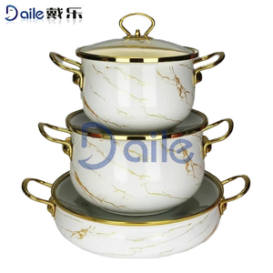 Daile Ensemble de 3 marmites à soupe en émail fin Ensemble de casseroles en métal émaillé pour ragoût de fruits de mer - Product Image 2