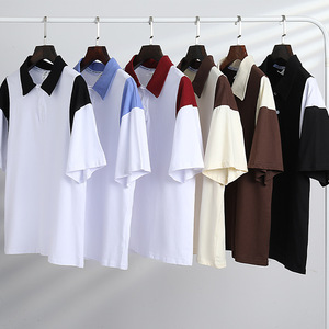 Chemise personnalisée pour homme en polyester/coton, imprimée numériquement, à blocs de couleur, avec panneau contrastant, manches courtes, col rabattu, décontractée, tricotée pour le golf - Product Image 3
