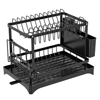Égouttoir à vaisselle pliable à 2 niveaux avec bac de drainage, égouttoir de cuisine pliable en acier au carbone avec bec pivotant à 360°