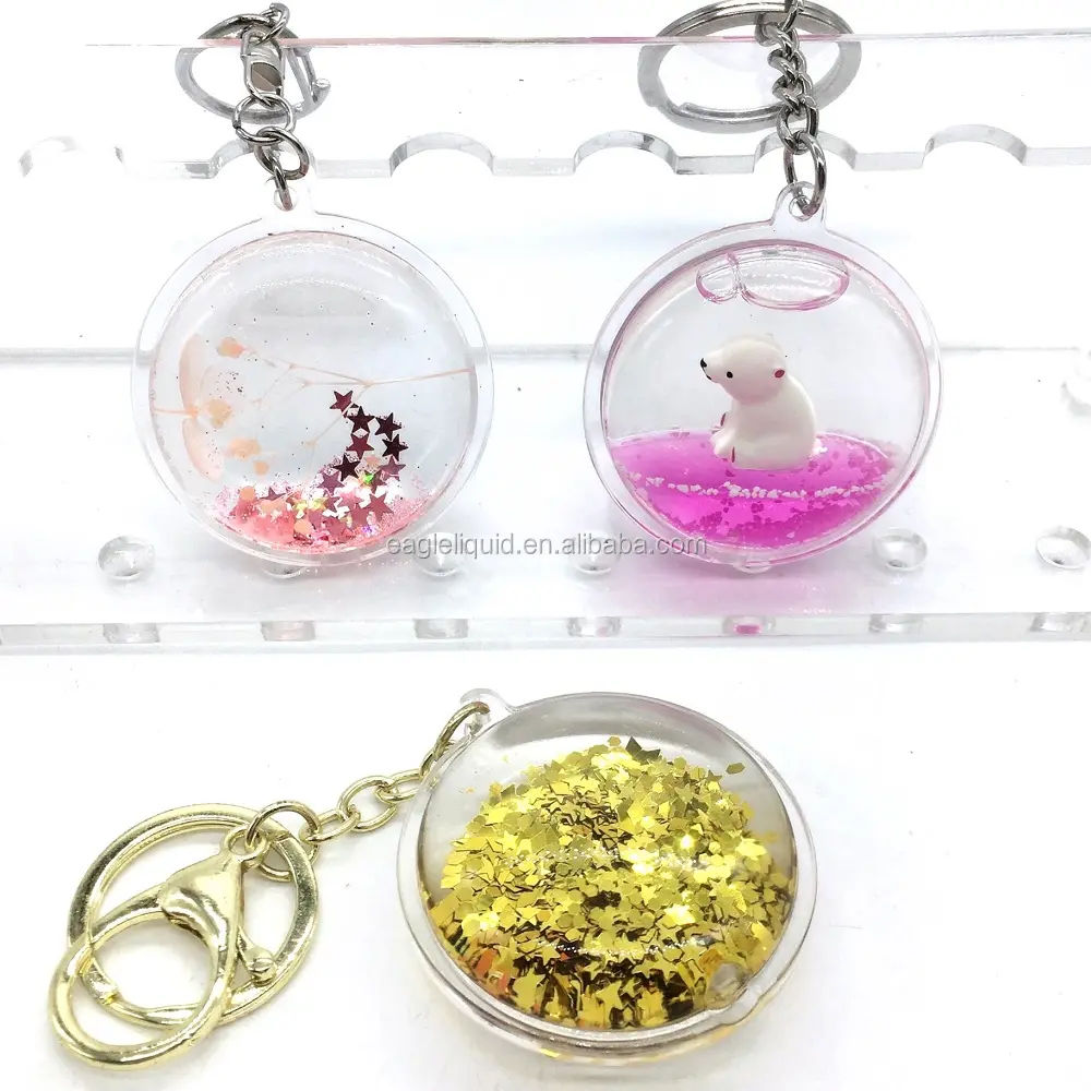 OEM Novelty Liquid Glitter Keychain Plastic Floating Polar Bear Cute Water Key Ring