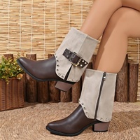Bottines pour femmes grandes tailles, rivets, boucle en métal, fermeture éclair latérale, talon bloc, automne hiver