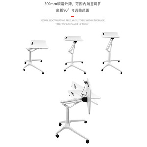 โต๊ะรับประทานอาหารปรับระดับความสูงได้ สีขาว รูปทรงสี่เหลี่ยมผืนผ้า ปรับได้ สำหรับสำนักงาน ห้องประชุม - Product Image 3