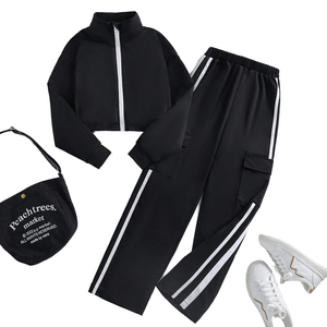 Set 2 Pezzi Personalizzato Biologico OEM per Bambine, Giacca a Righe con Zip e Maniche Lunghe & Pantaloni a Gamba Larga, Abbigliamento Casual per Bambini 3-12 Anni - Product Image 2