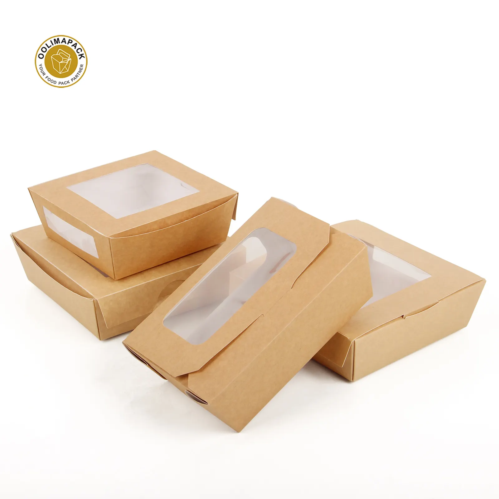 Papiersalat-Verpackungs box zum Mitnehmen mit PET-Fenster Fast-Food-Box Kraft-Salat box