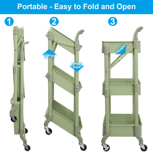 Modern Design Folding 3 Tier Storage Utility <b>Cart</b> <b>Foldable</b> Rolling Storage Rack for Kitchen Bathroom Bedroom - Product Image 2