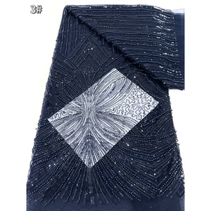 Sang Trọng Hoa Lưới Dòng Đính Cườm Net Ren Đính Cườm Sequins Vải Tuyn Ren Vải Với Ngọc Trai Cho Váy Cưới Chất Liệu - Product Image 1