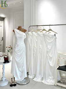 Vestido Maxi Elegante de Moda, Nuevo, al por Mayor, de Manga Larga, Asimétrico, Drapeado, de Poliéster/Algodón, Transpirable, Estilo Línea A, para Fiesta - Product Image 3